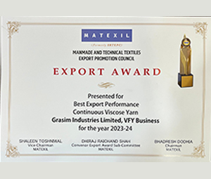 Best Export Performance in Continuous Viscose Yarn (2023-24)